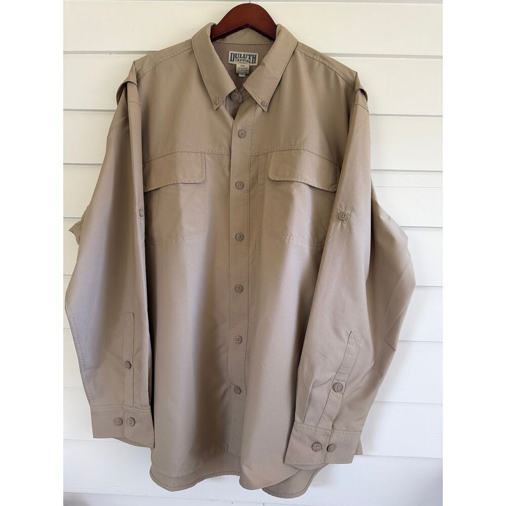 Duluth Trading Co Men's 2XL Tan Vented Fishing Shirt Breathable Sport Shirt